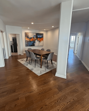 Memphis apartment for rent - A dining room with a wooden table and chairs.