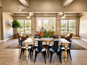 Bastrop townhouse for rent - A dining room with a large table and chairs.