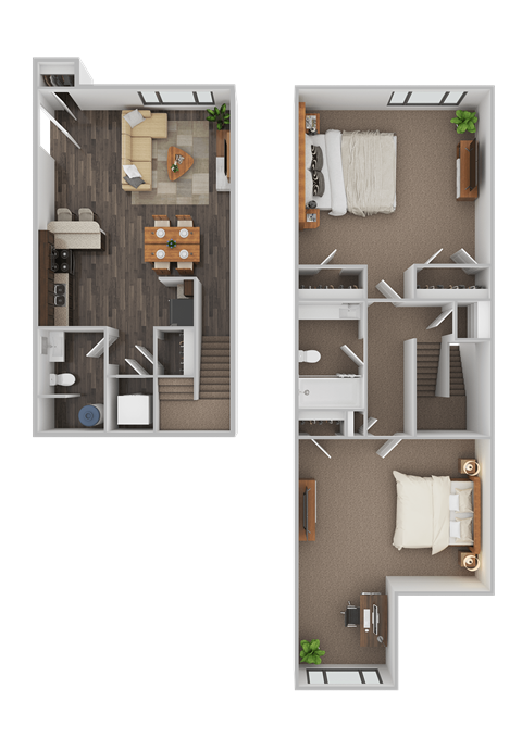 Floor plan for 2 beds, 1.5 baths, 1403 sqft