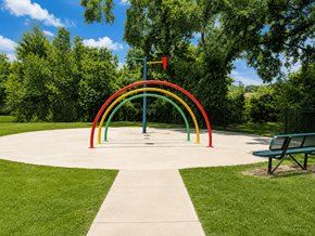 Baton Rouge townhouse for rent - A playground with a rainbow-colored arch and a bench.
