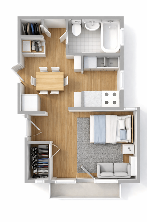 Floor plan for studio, 1 bath, 512 sqft