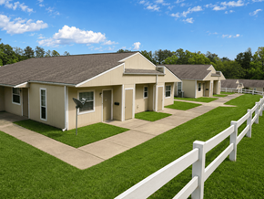 Little Rock apartment for rent - A white picket fence separates a row of houses.