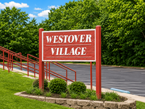 Loveland townhouse for rent - A red sign that says Westover Village in white letters.