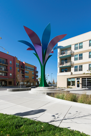 Denver apartment for rent - a large flower sculpture in the middle of an apartment building