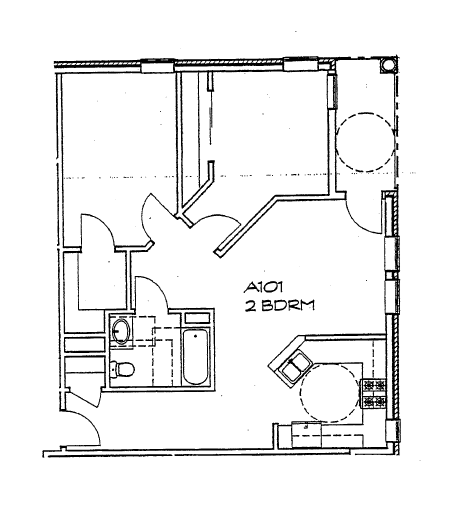 Floor plan for 2 beds, 1 bath, 852 sqft