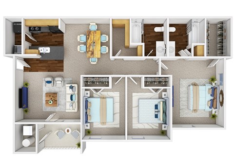 Floor plan for 3 beds, 2 baths, 1185 sqft
