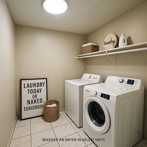 Rogers apartment for rent - Laundry room with washers and dryers and a sign that says laundry today or naked tomorrow.