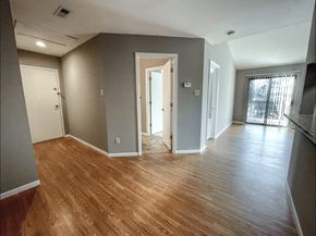 St. Louis apartment for rent - a living room with a hard wood floor and grey walls