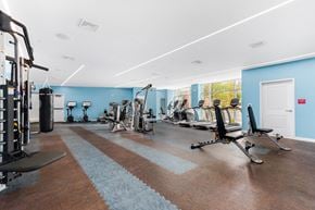Providence apartment for rent - station row fitness center with benches, machines, cardio equipment