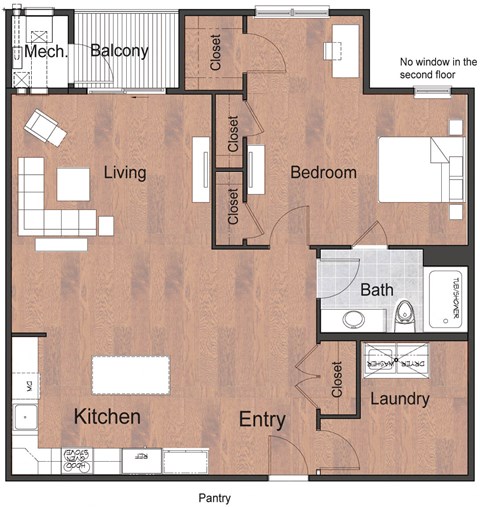 Floor plan for 1 bed, 1 bath, 1200 sqft