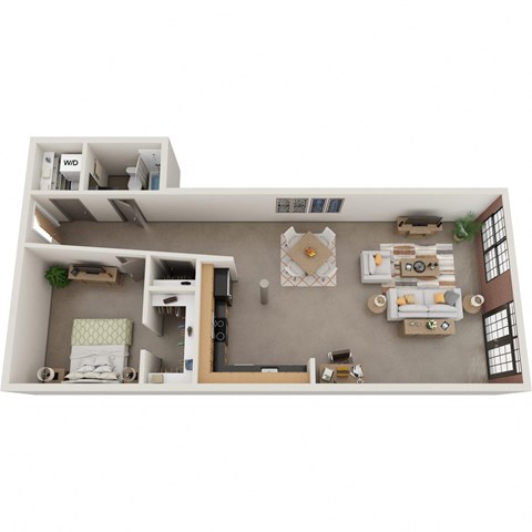 Floor plan for 1 bed, 1 bath, 970 sqft