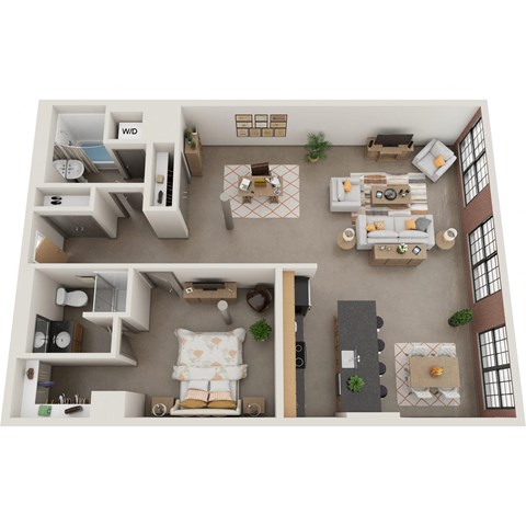 Floor plan for 1 bed, 2 baths, 1160 sqft