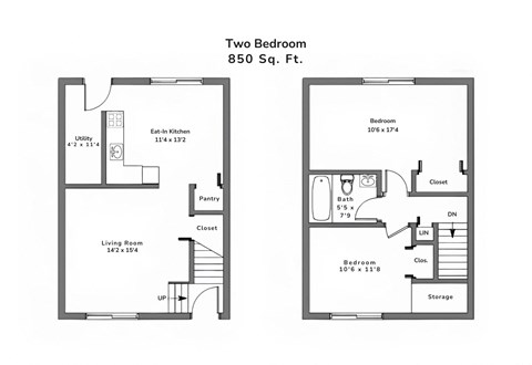 Floor plan for 2 beds, 1 bath, 800 sqft