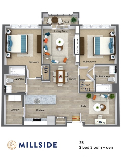 Floor plan for 2 beds, 2 baths, 1261 sqft