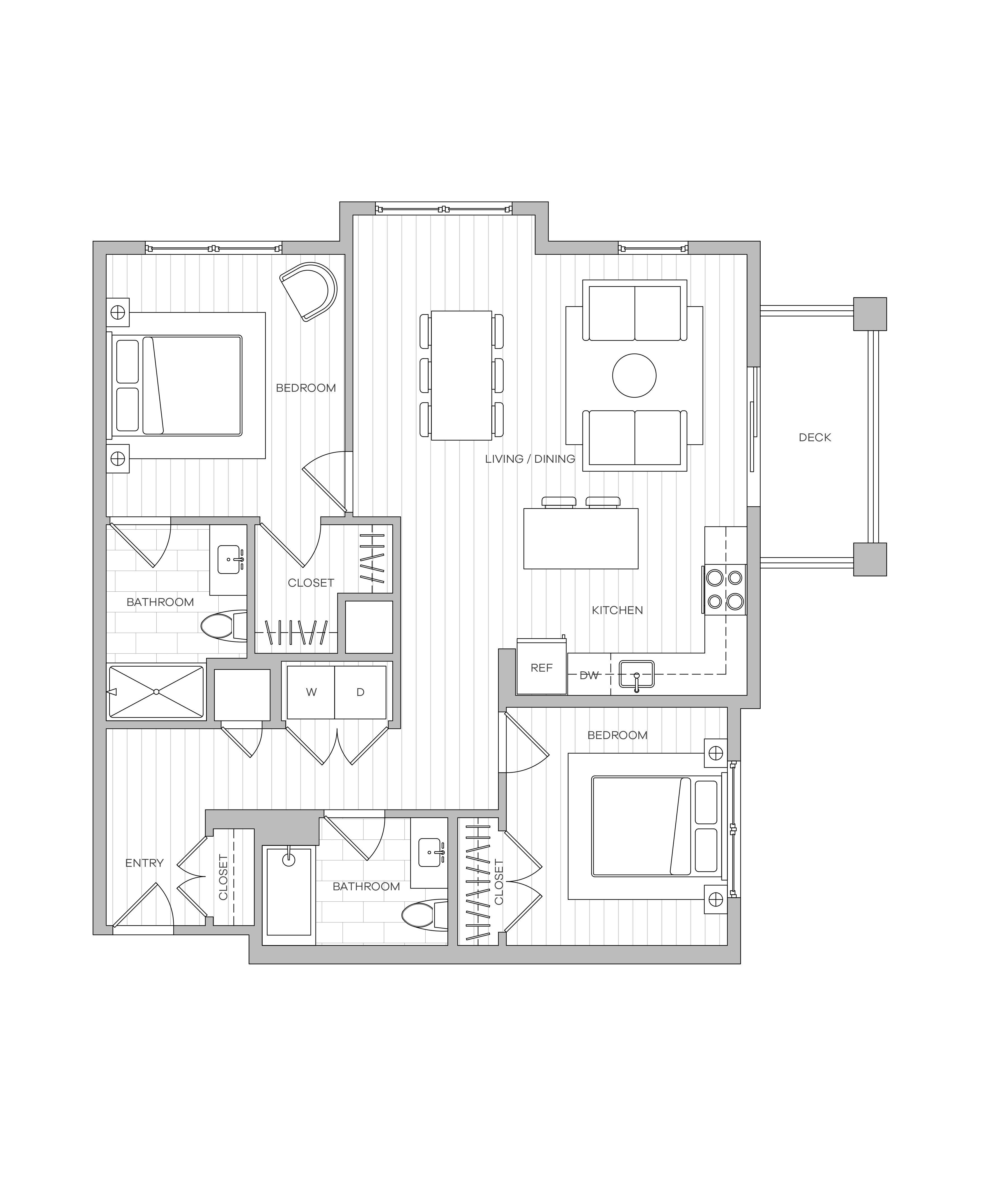 Floor plan for 2 beds, 2 baths, 1071 sqft