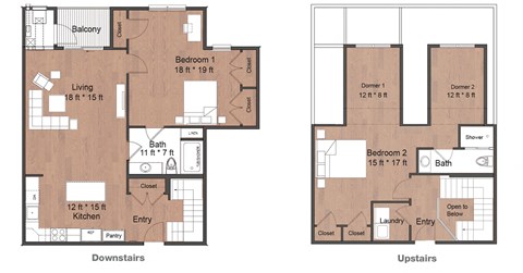 Floor plan for 2 beds, 2 baths, 1748 sqft