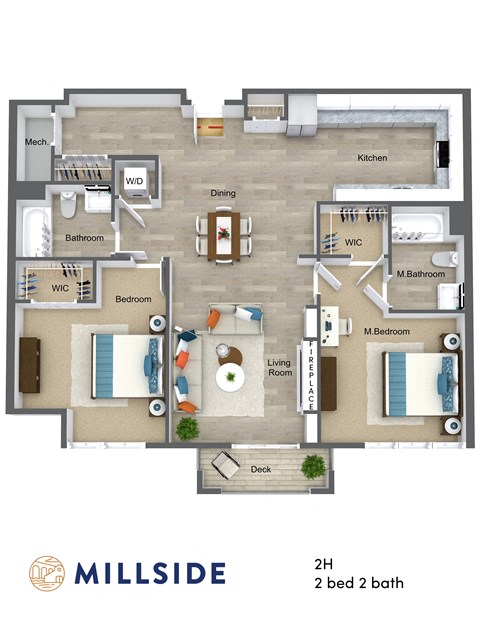 Floor plan for 2 beds, 2 baths, 1189 sqft