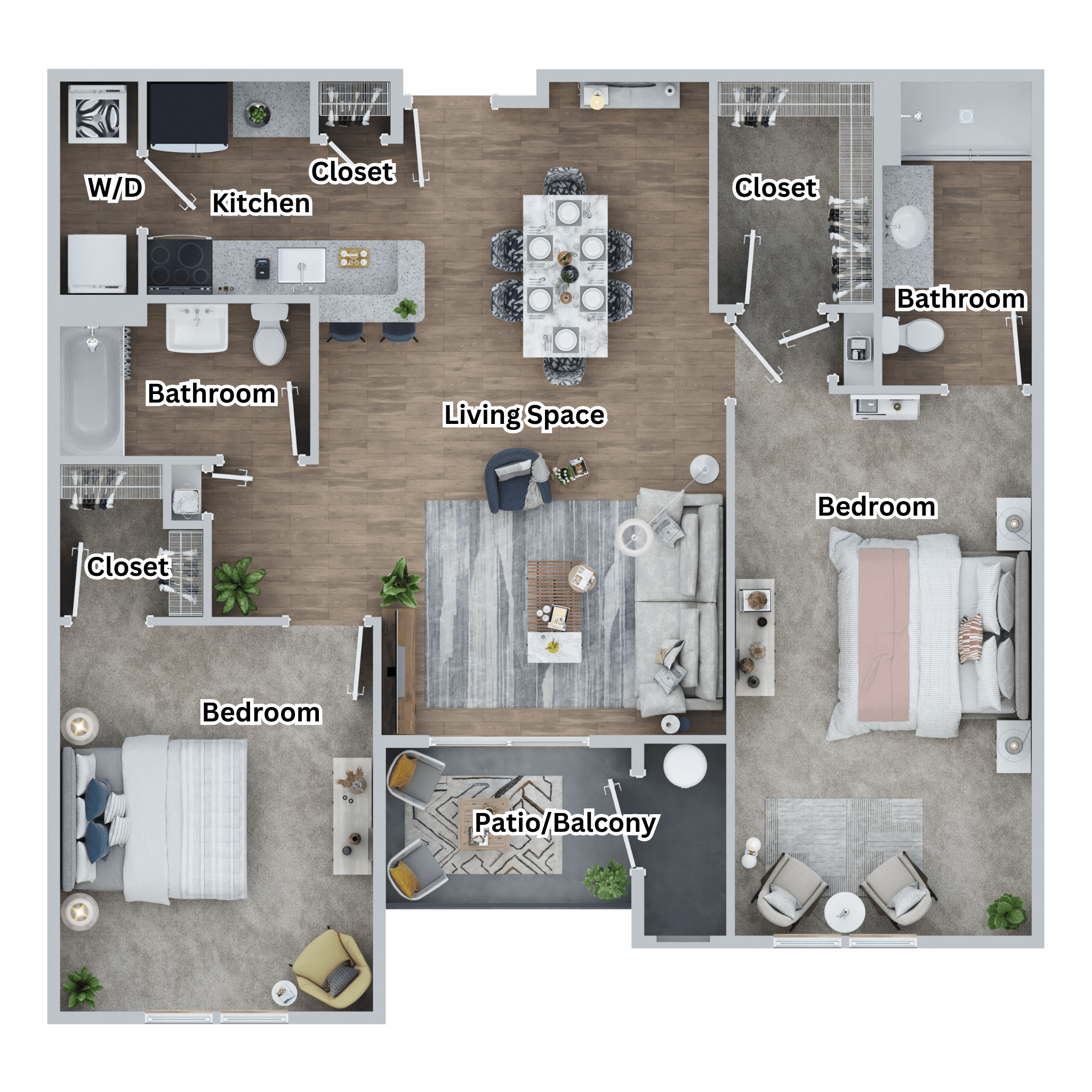 Floor plan for 2 beds, 2 baths, 1248 sqft