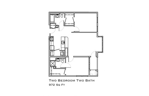 Floor plan for 2 beds, 2 baths, 949 sqft