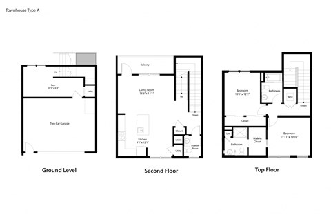 Floor plan for 2 beds, 2.5 baths, 1590 sqft