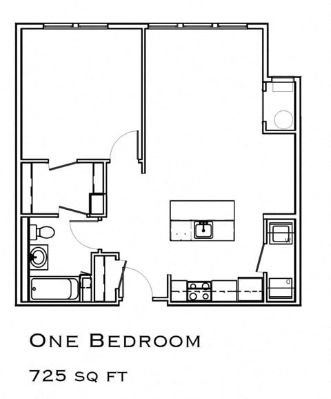 Floor plan for 1 bed, 1 bath, 857 sqft