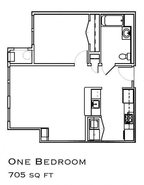 Floor plan for 1 bed, 1 bath, 749 sqft