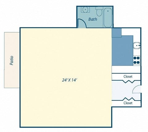 Floor plan for studio, 1 bath, 500 sqft