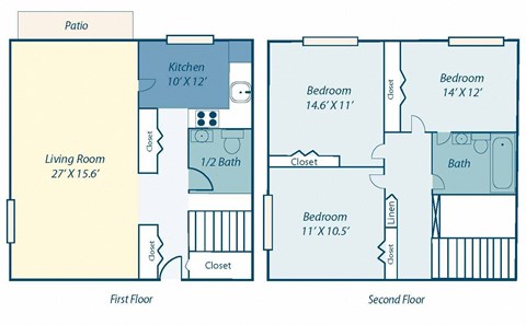 Floor plan for 3 beds, 1.5 baths, 1578 sqft