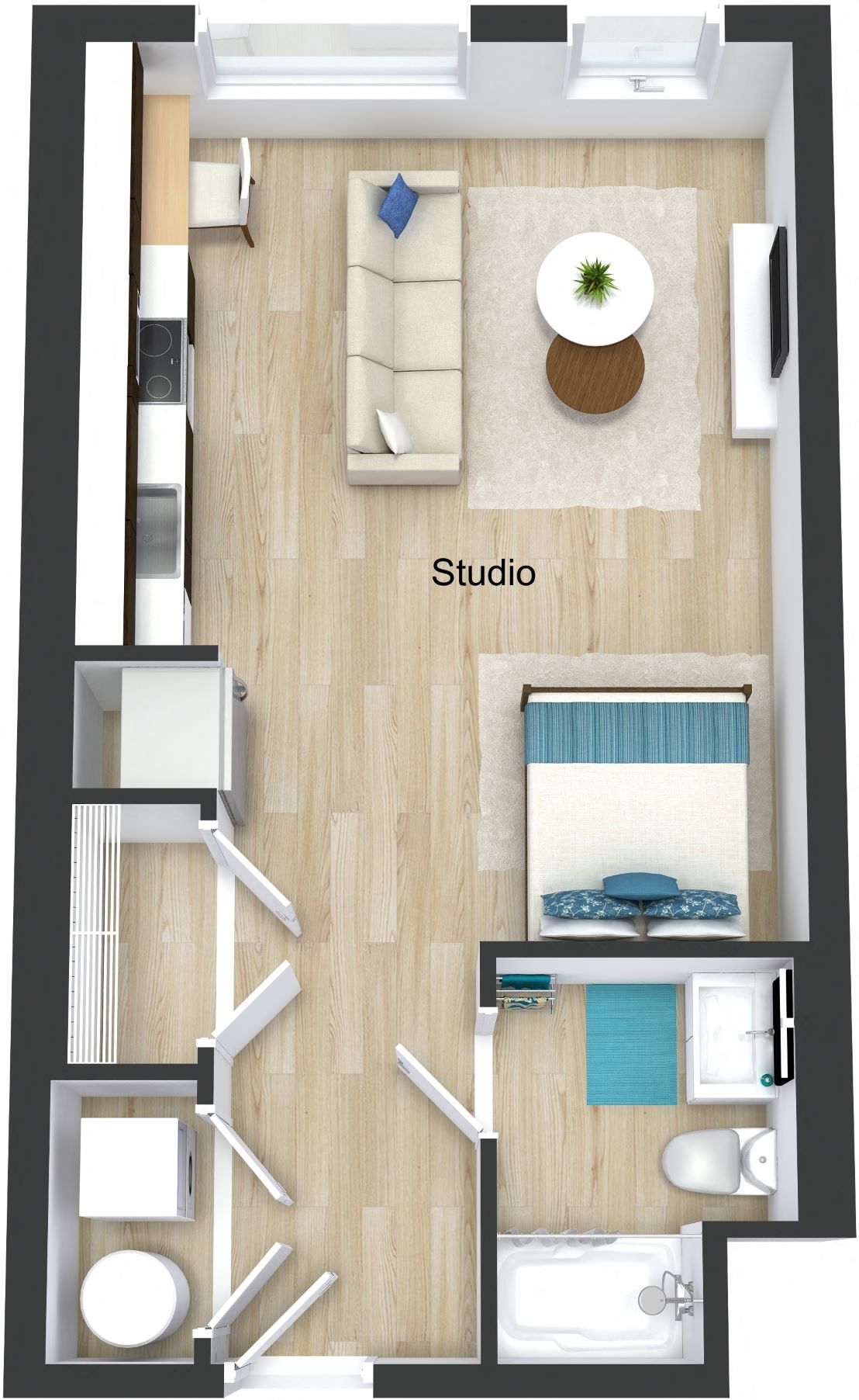 Floor plan for studio, 1 bath, 489 sqft