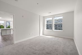 Weymouth apartment for rent - A spacious, empty room with a carpeted floor and two windows.