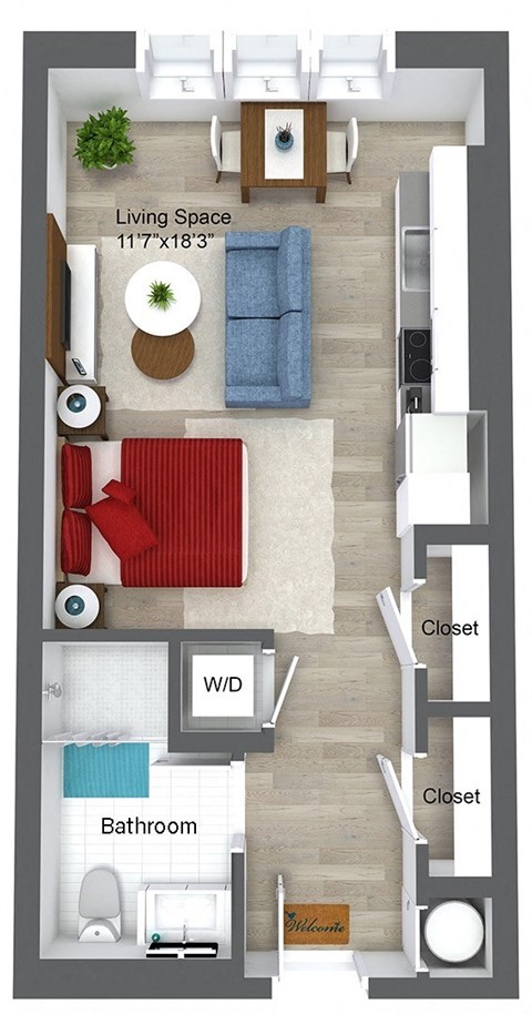 Floor plan for studio, 1 bath, 453 sqft