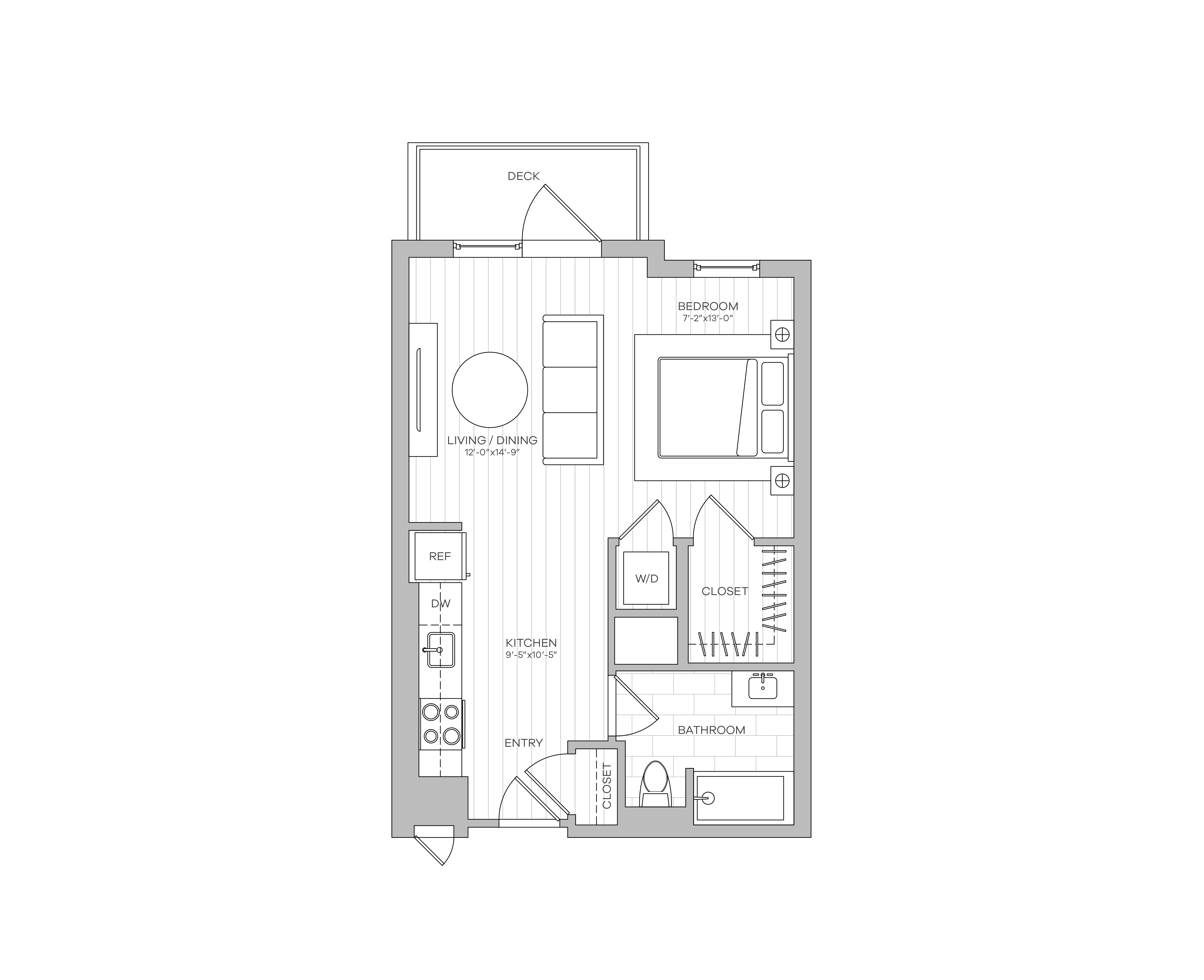 Floor plan for studio, 1 bath, 535 sqft