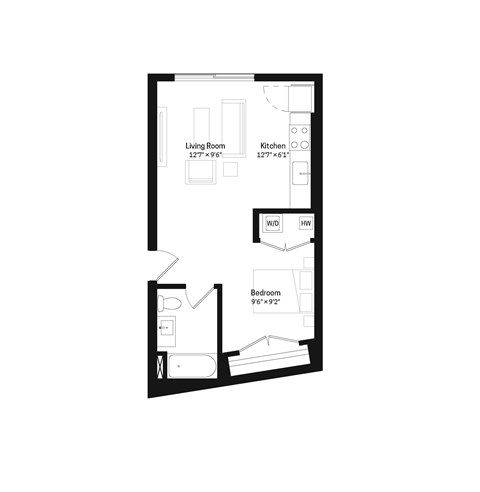 Floor plan for studio, 1 bath, 543 sqft