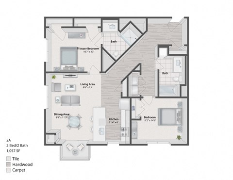 Floor plan for 2 beds, 2 baths, 1216 sqft