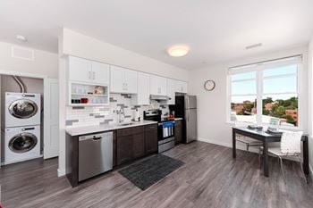 Self-closing wood cabinetry in two tones