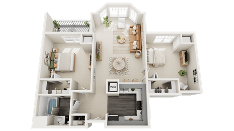 Floor plan for 2 beds, 1 bath, 878 sqft