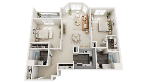 Floor plan for 2 beds, 2 baths, 1081 sqft