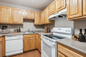 E. Boston apartment for rent - a kitchen with white appliances and wooden cabinets at Chapman House, E. Boston, 02128