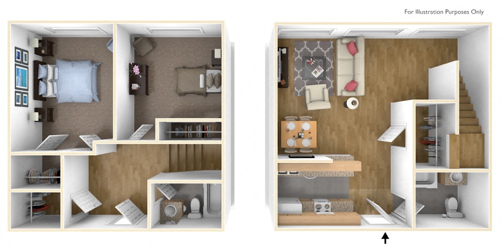 Floor plan for 2 beds, 1.5 baths, 1085 sqft