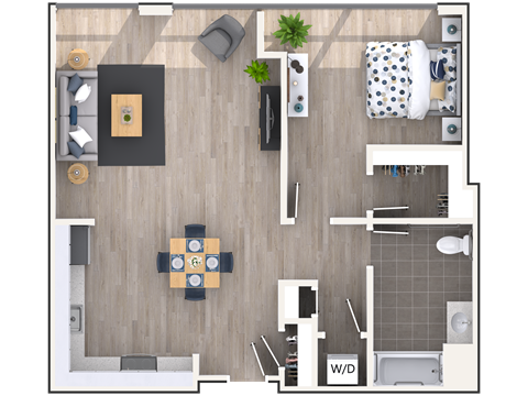 Floor plan for 1 bed, 1 bath, 773 sqft