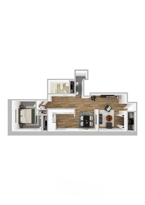 Floor plan for 1 bed, 1 bath, 703 sqft