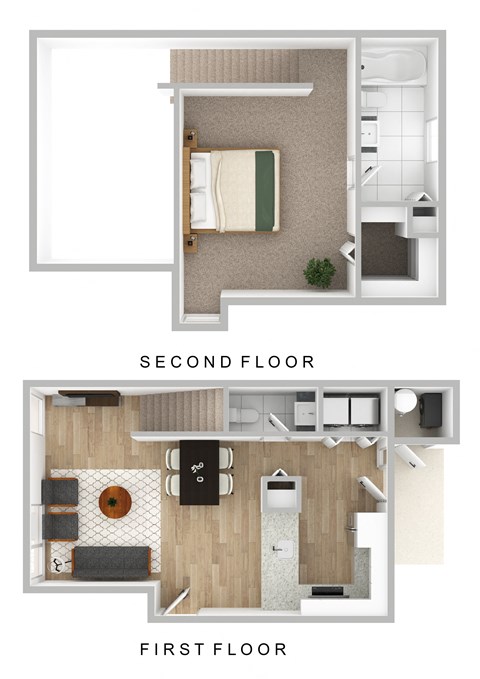 Floor plan for 1 bed, 1.5 baths, 864 sqft
