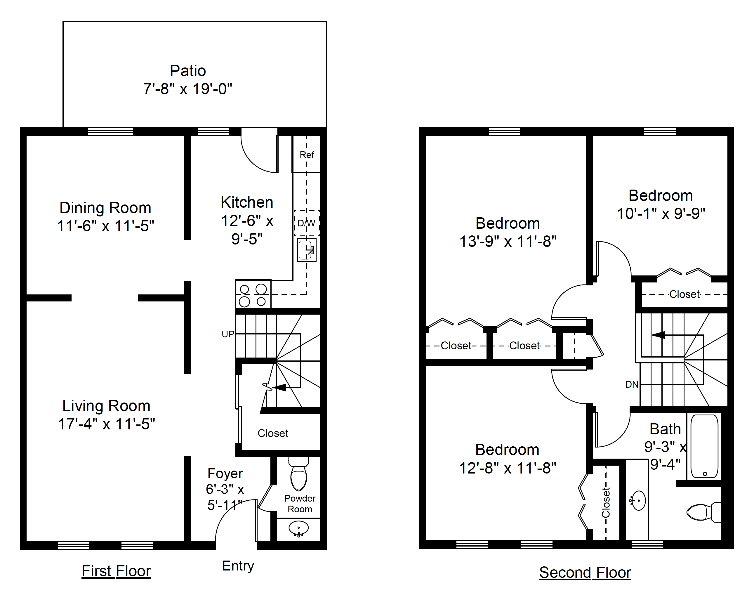 Floor plan for 3 beds, 1.5 baths, 1100 sqft