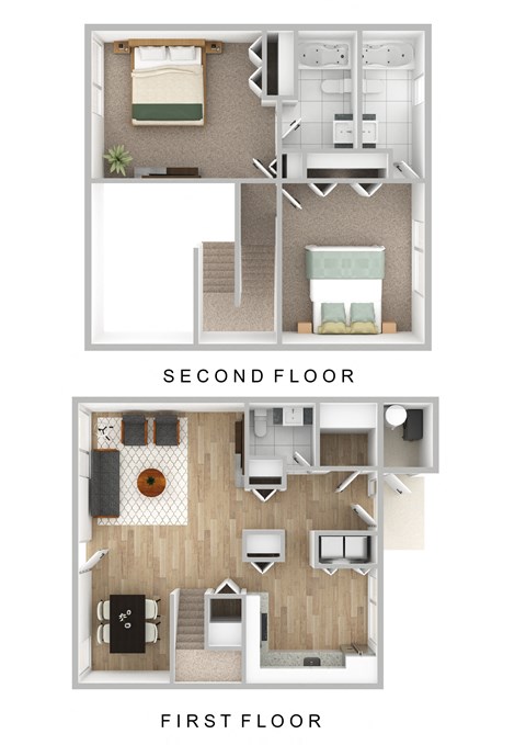 Floor plan for 2 beds, 2.5 baths, 1346 sqft