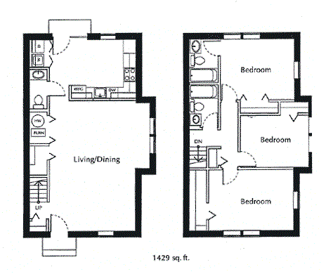 Floor plan for 3 beds, 2.5 baths, 1337 sqft