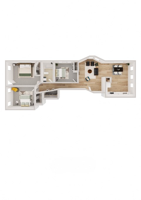 Floor plan for 3 beds, 1 bath, 875 sqft