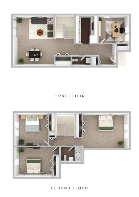 Floor plan for 3 beds, 2 baths, 1300 sqft