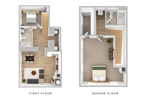 Floor plan for 2 beds, 2 baths, 1268 sqft