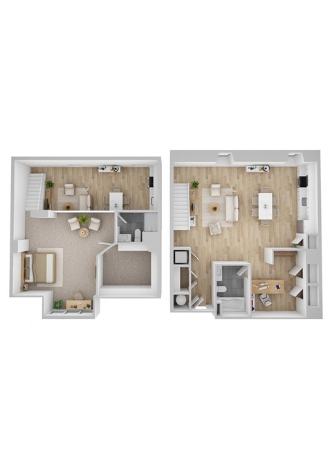 Floor plan for 1 bed, 2 baths, 1390 sqft