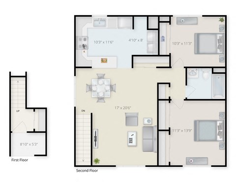 Floor plan for 2 beds, 1 bath, 1148 sqft